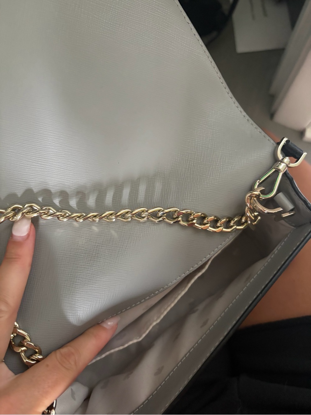 kate spade Light Gray Crossbody Bag with Gold Chain